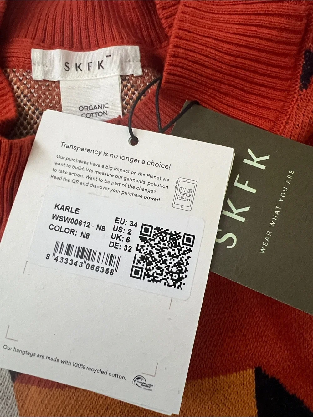 NWT SKFK Karle Organic Cotton Geometric Knit Sweater Boxy Pullover Size US 2